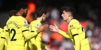 Chelsea celebrate their fourth goal against Southampton Image credit: Getty Images