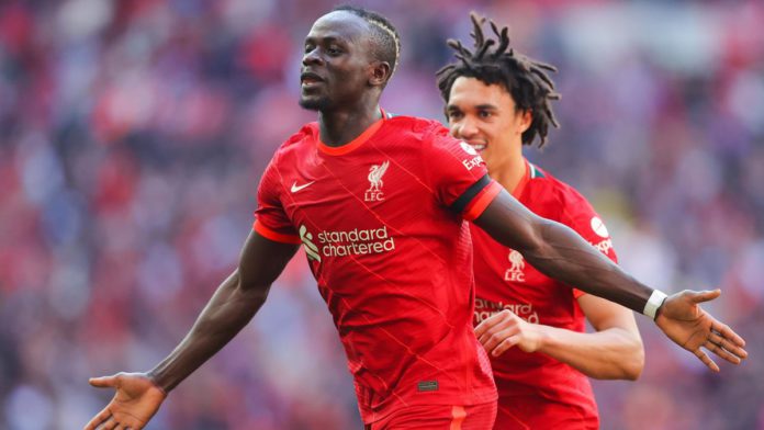 LONDON, ENGLAND - APRIL 16: Sadio Mane of Liverpool celebrates after scoring his side's third goal during The Emirates FA Cup Semi-Final match between Manchester City and Liverpool at Wembley Stadium on April 16, 2022 in London, England. (Photo by James G Image credit: Getty Images LONDON, ENGLAND - APRIL 16: Sadio Mane of Liverpool celebrates after scoring his side's third goal during The Emirates FA Cup Semi-Final match between Manchester City and Liverpool at Wembley Stadium on April 16, 2022 in London, England. (Photo by James G Image credit: Getty Images