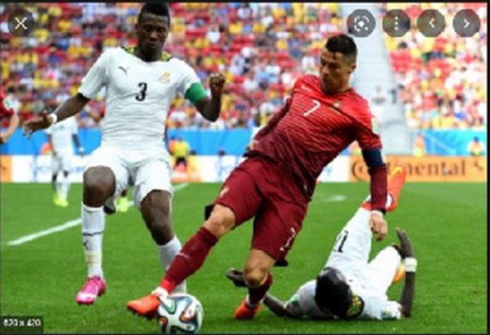 Asamoah Gyan clashed with Cristiano Ronaldo on the pitch of play on 2014 Asamoah Gyan clashed with Cristiano Ronaldo on the pitch of play on 2014