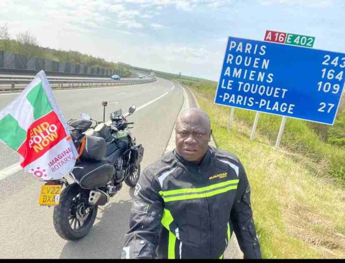 Kunle Adeyanju traveling from London to Lagos on motorbike