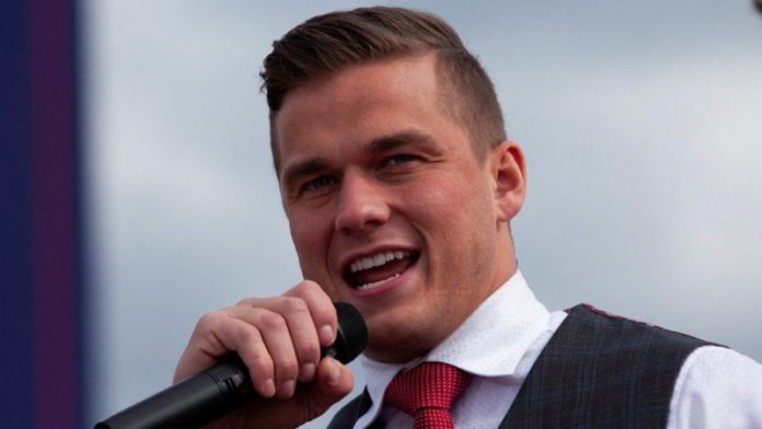 Madison Cawthorn at a rally hosted by Donald Trump in Selma, North Carolina, on 9 April this year