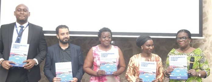 From left: Nnamdi Iwuora, Senior Programme Manager of IOM; David Shokry, Resource Management Officer of IOM; Myra Togobo, Officer in charge of Data Management, Evaluation and Registration at the Office of the United Nations Resident Coordinator; Abibatou Wane, the IOM’s Chief of Mission for Ghana, Benin and Togo, and Adelaide Anno-Kumi, Chief Director of the Ministry of the Interior, diplaying the IOM Ghana Country Strategy for 2022 to 2025 at the launch in Accra From left: Nnamdi Iwuora, Senior Programme Manager of IOM; David Shokry, Resource Management Officer of IOM; Myra Togobo, Officer in charge of Data Management, Evaluation and Registration at the Office of the United Nations Resident Coordinator; Abibatou Wane, the IOM’s Chief of Mission for Ghana, Benin and Togo, and Adelaide Anno-Kumi, Chief Director of the Ministry of the Interior, diplaying the IOM Ghana Country Strategy for 2022 to 2025 at the launch in Accra