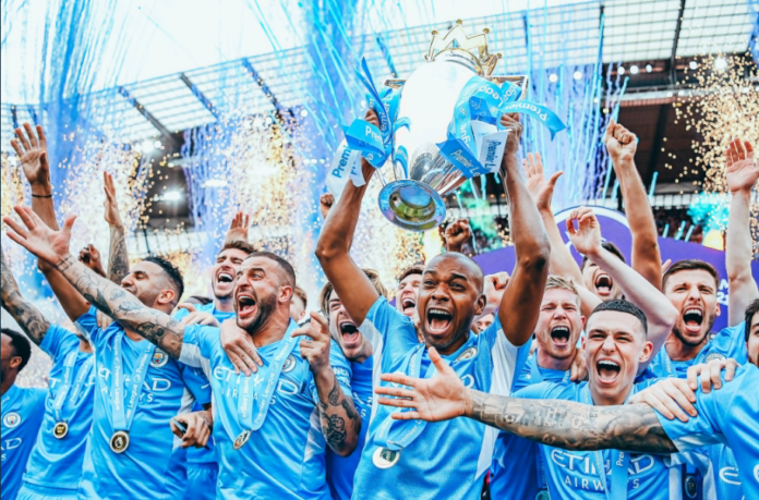 Manchester City celebrate title Manchester City celebrate title