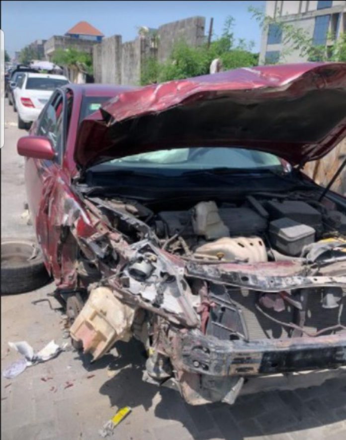 Actor Melvin Oduah's car after accident