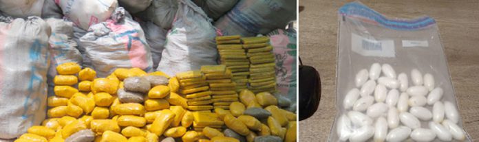 White substances suspected to be cocaine seized at KIA (right) and cannabis bust at Woe in the Volta Region_1600x475