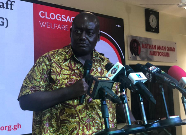 clossag Executive Secretary of CLOGSAG, Mr Isaac Bampoe Addo addressing the press conference