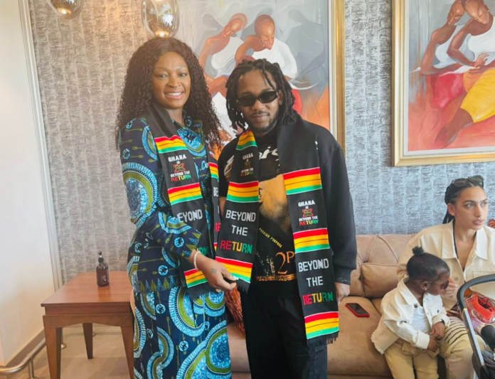 Kendrick Lamar and Deputy Director Diaspora Affairs, Dr. Nadia Musah Kendrick Lamar and Deputy Director Diaspora Affairs, Dr. Nadia Musah