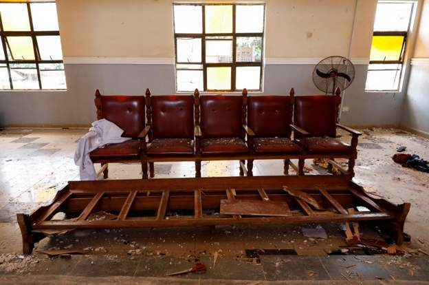 Photographs taken inside the church after the attack show the destruction Photographs taken inside the church after the attack show the destruction