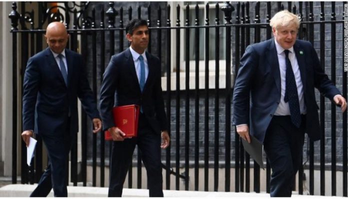 Sajid Javid, Rishi Sunak and Boris Johnson (L-R) pictured outside Downing Street in London in September 2021. Sajid Javid, Rishi Sunak and Boris Johnson (L-R) pictured outside Downing Street in London in September 2021.