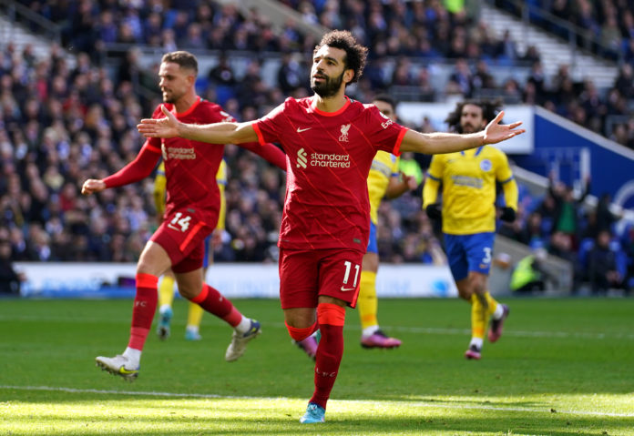 File photo dated 12-03-2022 of Liverpool's Mohamed Salah celebrating against Brighton in May 2022. Liverpool forward Mohamed Salah has signed a new long-term contract, the club have announced. Issue date: Friday July 1, 2022. File photo dated 12-03-2022 of Liverpool's Mohamed Salah celebrating against Brighton in May 2022. Liverpool forward Mohamed Salah has signed a new long-term contract, the club have announced. Issue date: Friday July 1, 2022.