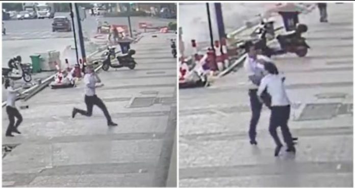 Video shows miraculous moment man catches toddler falling from 6th floor of building