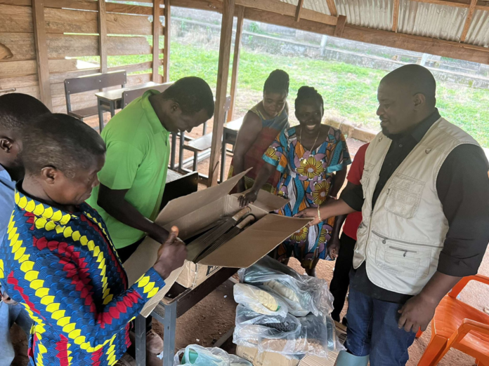 John Dumelo donates boots, cutlasses to farmers in Guan district Credit: @johndumelo/twitter