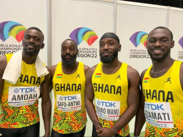 The quartet of Sean Sarfo-Antwi, Benjamin Azamti, Joseph Manu, and Joseph Paul Amoah reached the final of the world championships in Oregon. The quartet of Sean Sarfo-Antwi, Benjamin Azamti, Joseph Manu, and Joseph Paul Amoah reached the final of the world championships in Oregon.
