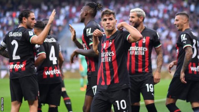 Brahim Diaz (centre) put AC Milan back in front after the Italian champions found themselves level with Udinese at half time Brahim Diaz (centre) put AC Milan back in front after the Italian champions found themselves level with Udinese at half time