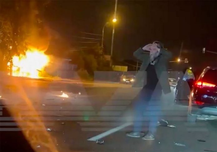 Alexander Dugin at the explosion site ( Image: social media/e2w) Alexander Dugin at the explosion site ( Image: social media/e2w)