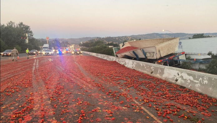 California tomatoto truck chaos / Credit: BBC