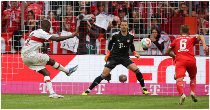 Serhou Guirassy scored from the spot to give Stuttgart a point against Bayern in Munich. Photo by Stefan Matzke Source: Getty Images Serhou Guirassy scored from the spot to give Stuttgart a point against Bayern in Munich. Photo by Stefan Matzke Source: Getty Images