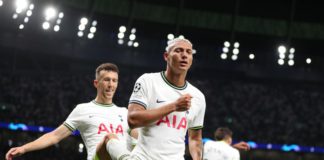LONDON, ENGLAND - SEPTEMBER 07: Richarlison of Tottenham Hotspur celebrates after scoring a goal to make it 1-0 during the UEFA Champions League group D match between Tottenham Hotspur and Olympique Marseille at Tottenham Hotspur Stadium on September 7, 2 Image credit: Getty Images