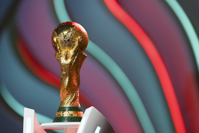FIFA World Cup Qatar 2022 Final Draw DOHA, QATAR - APRIL 01: The World Cup trophy is seen during rehearsal ahead of the FIFA World Cup Qatar 2022 Final Draw at Doha Exhibition Center on April 01, 2022 in Doha, Qatar. (Photo by Michael Regan - FIFA/FIFA via Getty Images)