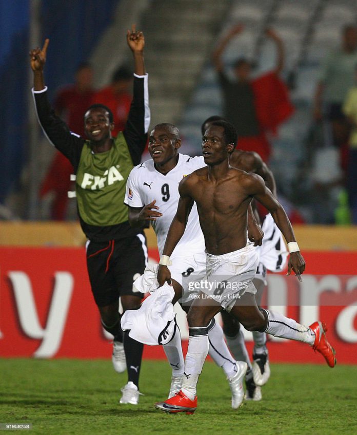 CAIRO, EGYPT - OCTOBER 16: Emmanuel Agyemang-Badu of Ghana (8) celebrates after scoring the winning penalty during a penalty shoot out against Brazil in the FIFA U20 World Cup Final between Ghana and Brazil at the Cairo International Stadium on October 16, 2009 in Cairo, Egypt. (Photo by Alex Livesey - FIFA/FIFA via Getty Images) CAIRO, EGYPT - OCTOBER 16: Emmanuel Agyemang-Badu of Ghana (8) celebrates after scoring the winning penalty during a penalty shoot out against Brazil in the FIFA U20 World Cup Final between Ghana and Brazil at the Cairo International Stadium on October 16, 2009 in Cairo, Egypt. (Photo by Alex Livesey - FIFA/FIFA via Getty Images)
