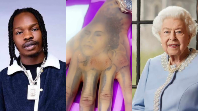 Naira Marley mourns Queen Elizabeth with tattoo of her face