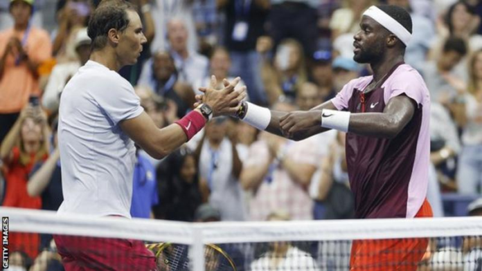 Frances Tiafoe (right) had lost his previous two meetings with Rafael Nadal