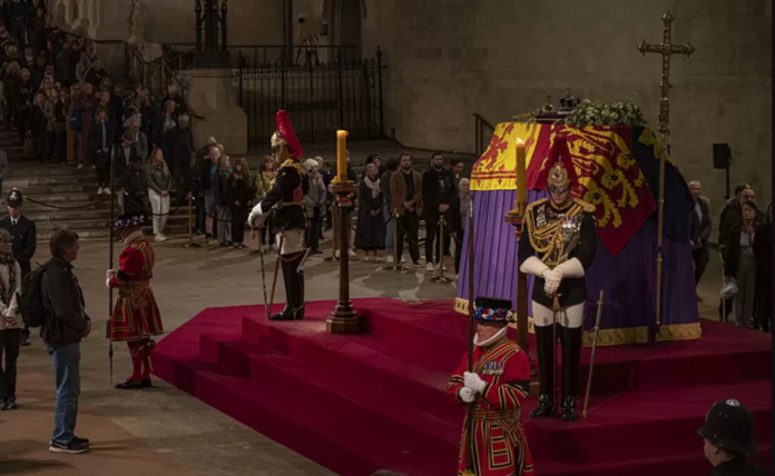 Thousands of people have been queuing along the banks of the River Thames to view the Queen's coffin as she lies in state in London's Westminster Hall. Thousands of people have been queuing along the banks of the River Thames to view the Queen's coffin as she lies in state in London's Westminster Hall.