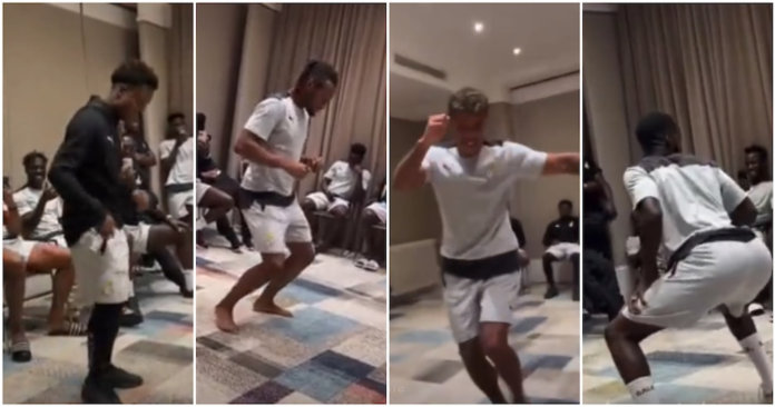Black Stars new boys have showed their dancing skills during initiation. Credit: @ghanasoccernet @nyannthierry /Source: Twitter