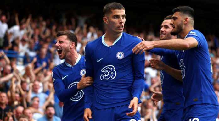 Havertz celebrates with Chelsea teammates Havertz celebrates with Chelsea teammates