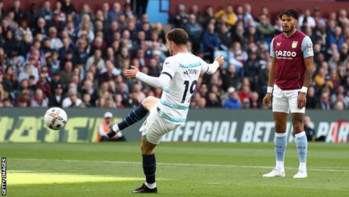 Mason Mount scored his first Chelsea goal of the season after Tyrone Mings' mistake Mason Mount scored his first Chelsea goal of the season after Tyrone Mings' mistake