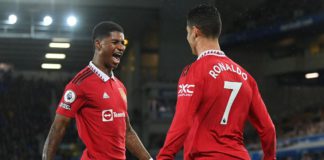 Cristiano Ronaldo of Manchester United celebrates after scoring their team's second goal during the Premier League match between Everton FC and Manchester United at Goodison Park on October 09, 2022 in Liverpool, England. Image credit: Eurosport