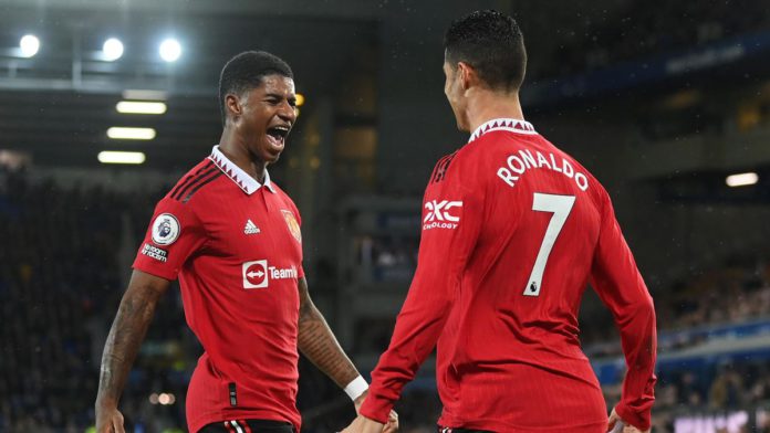 Cristiano Ronaldo of Manchester United celebrates after scoring their team's second goal during the Premier League match between Everton FC and Manchester United at Goodison Park on October 09, 2022 in Liverpool, England. Image credit: Eurosport Cristiano Ronaldo of Manchester United celebrates after scoring their team's second goal during the Premier League match between Everton FC and Manchester United at Goodison Park on October 09, 2022 in Liverpool, England. Image credit: Eurosport