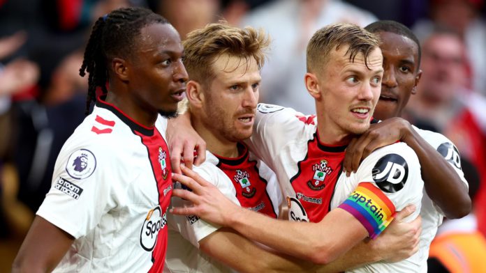 Stuart Armstrong of Southampton celebrates with teammates after scoring their team's first goal during the Premier League match between Southampton FC and Arsenal FC at Friends Provident St. Mary's Stadium on October 23, 2022 in Southampton, England Image credit: Getty Images Stuart Armstrong of Southampton celebrates with teammates after scoring their team's first goal during the Premier League match between Southampton FC and Arsenal FC at Friends Provident St. Mary's Stadium on October 23, 2022 in Southampton, England Image credit: Getty Images