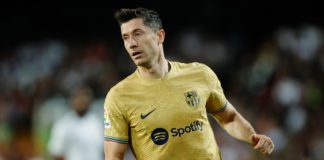 Robert Lewandowski of FC Barcelona during the La Liga Santander match between Valencia v FC Barcelona at the Estadio de Mestalla on October 29, 2022 in Valencia Spain Image credit: Getty Images