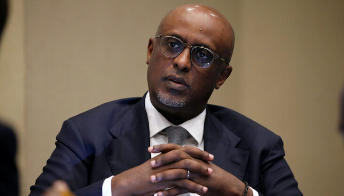 Abebe Selassie, IMF Director of the African Development speaks during an interview with Reuters