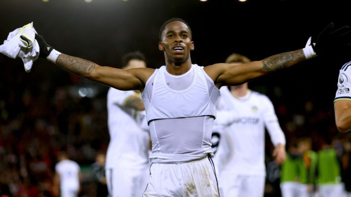 Crysencio Summerville celebrates his late winner at Anfield Crysencio Summerville celebrates his late winner at Anfield