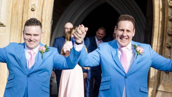 Shane Yerrell, right, and David Sparrey finally got married after being rejected by churches 31 times (Image: Ellie Stewart / SWNS) Shane Yerrell, right, and David Sparrey finally got married after being rejected by churches 31 times (Image: Ellie Stewart / SWNS)