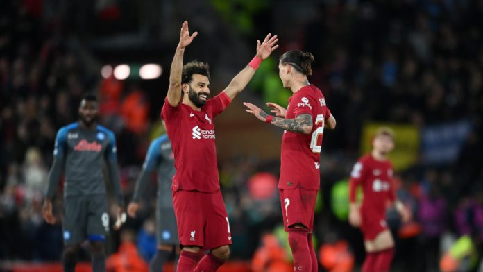 LIVERPOOL, ENGLAND - NOVEMBER 01: Darwin Nunez of Liverpool celebrates after scoring their team's second goal during the UEFA Champions League group A match between Liverpool FC and SSC Napoli at Anfield on November 01, 2022 in Liverpool, England. (Photo Image credit: Getty Images LIVERPOOL, ENGLAND - NOVEMBER 01: Darwin Nunez of Liverpool celebrates after scoring their team's second goal during the UEFA Champions League group A match between Liverpool FC and SSC Napoli at Anfield on November 01, 2022 in Liverpool, England. (Photo Image credit: Getty Images