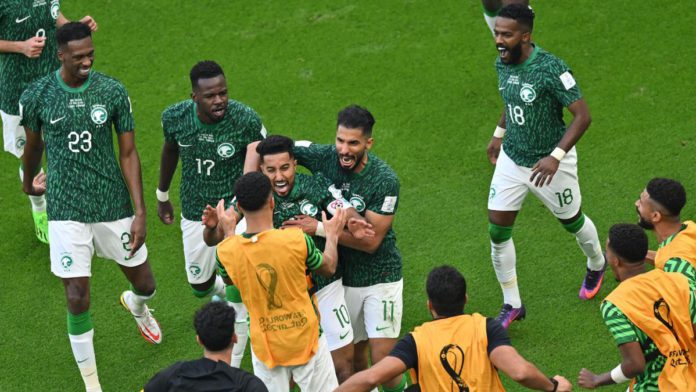 Saudi Arabia's midfielder #10 Salem Al-Dawsari celebrates with his teammates after scoring the second goal during the Qatar 2022 World Cup Group C football match between Argentina and Saudi Arabia at the Lusail Stadium in Lusail, north of Doha on November Image credit: Getty Images Saudi Arabia's midfielder #10 Salem Al-Dawsari celebrates with his teammates after scoring the second goal during the Qatar 2022 World Cup Group C football match between Argentina and Saudi Arabia at the Lusail Stadium in Lusail, north of Doha on November Image credit: Getty Images