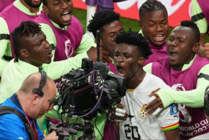 Mohammed Kudus celebrates with Black Stars teammates Mohammed Kudus celebrates with Black Stars teammates