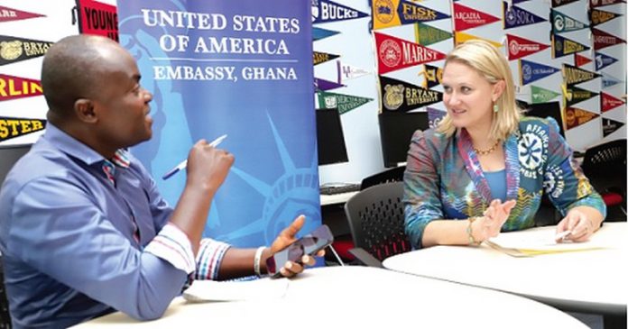 Emmanuel Bonney (left), a Staff Writer of the Daily Graphic, interviewing Laneice Brooker,the Cultural Affairs Attache of the US Embassy in Accra. Picture: SAMUEL TEI ADANO Emmanuel Bonney (left), a Staff Writer of the Daily Graphic, interviewing Laneice Brooker,the Cultural Affairs Attache of the US Embassy in Accra. Picture: SAMUEL TEI ADANO