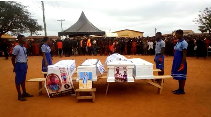 Sad scenes at burial of Adrobaa school bus accident victims