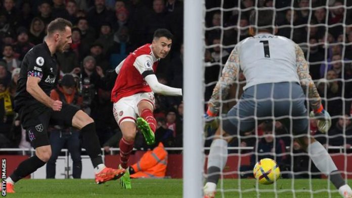Gabriel Martinelli is Arsenal's joint top scorer in the Premier League this season - alongside Bukayo Saka and Martin Odegaard - after scoring his sixth goal Gabriel Martinelli is Arsenal's joint top scorer in the Premier League this season - alongside Bukayo Saka and Martin Odegaard - after scoring his sixth goal