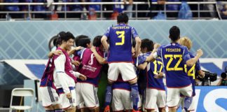 AL-RAYYAN - Japan celebrates Ritsu Doan of Japan's 1-1 during the FIFA World Cup Qatar 2022 group E match between Japan and Spain at Khalifa International stadium on December 1, 2022 in Ar-Rayyan, Qatar. AP | Dutch Height | MAURICE OF STONE (Photo by ANP Image credit: Getty Images