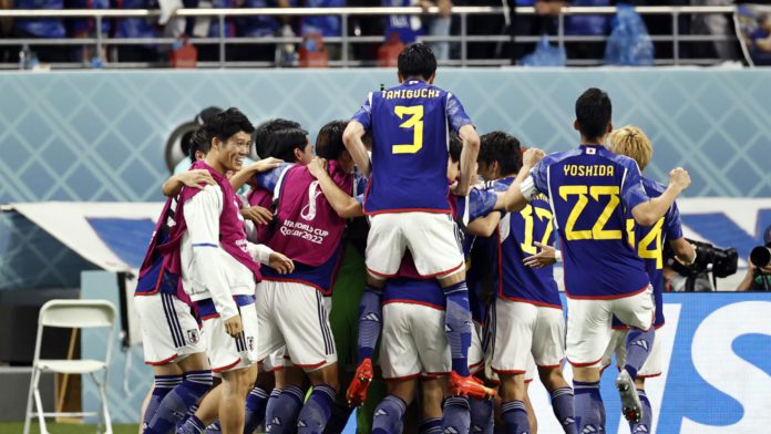 AL-RAYYAN - Japan celebrates Ritsu Doan of Japan's 1-1 during the FIFA World Cup Qatar 2022 group E match between Japan and Spain at Khalifa International stadium on December 1, 2022 in Ar-Rayyan, Qatar. AP | Dutch Height | MAURICE OF STONE (Photo by ANP Image credit: Getty Images AL-RAYYAN - Japan celebrates Ritsu Doan of Japan's 1-1 during the FIFA World Cup Qatar 2022 group E match between Japan and Spain at Khalifa International stadium on December 1, 2022 in Ar-Rayyan, Qatar. AP | Dutch Height | MAURICE OF STONE (Photo by ANP Image credit: Getty Images