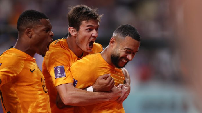 Memphis Depay of Netherlands celebrates with teammates after scoring the team's first goal during the FIFA World Cup Qatar 2022 Round of 16 match between Netherlands and USA at Khalifa International Stadium on December 03, 2022 in Doha, Qatar Image credit: Getty Images Memphis Depay of Netherlands celebrates with teammates after scoring the team's first goal during the FIFA World Cup Qatar 2022 Round of 16 match between Netherlands and USA at Khalifa International Stadium on December 03, 2022 in Doha, Qatar Image credit: Getty Images