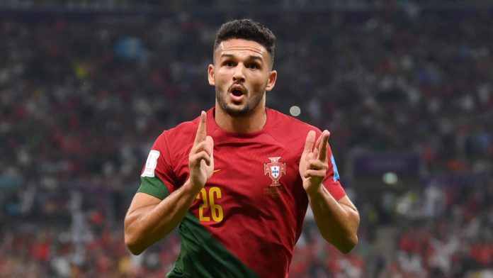 Goncalo Ramos of Portugal celebrates after scoring the team's first goal during the FIFA World Cup Qatar 2022 Round of 16 match between Portugal and Switzerland at Lusail Stadium Image credit: Getty Images Goncalo Ramos of Portugal celebrates after scoring the team's first goal during the FIFA World Cup Qatar 2022 Round of 16 match between Portugal and Switzerland at Lusail Stadium Image credit: Getty Images