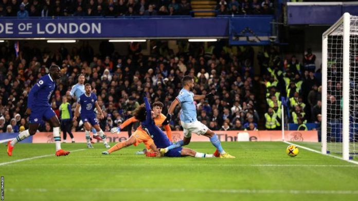 Riyad Mahrez's goal was his second in the Premier League this season Riyad Mahrez's goal was his second in the Premier League this season