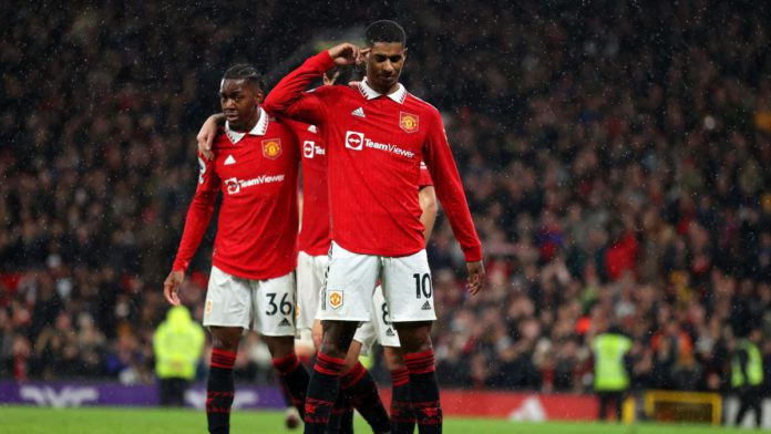 Marcus Rashford of Manchester United celebrates after scoring the team's third goal during the Premier League match between Manchester United and AFC Bournemouth at Old Trafford on January 03, 2023. Image credit: Getty Images Marcus Rashford of Manchester United celebrates after scoring the team's third goal during the Premier League match between Manchester United and AFC Bournemouth at Old Trafford on January 03, 2023. Image credit: Getty Images