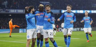 Victor Osimhen of SSC Napoli celebrates after scoring his team's first goal with team mates during the Serie A match between SSC Napoli_Juventus at Stadio Diego Armando Maradona on January 13, 2023 in Naples, Italy. (Photo by Matteo Ciambelli/DeFodi Image Image credit: Getty Images